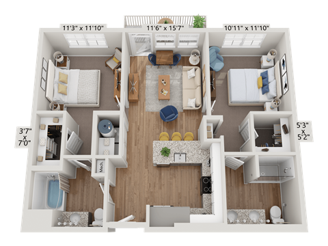 Floor plan image of B1, 2-bedroom apartment